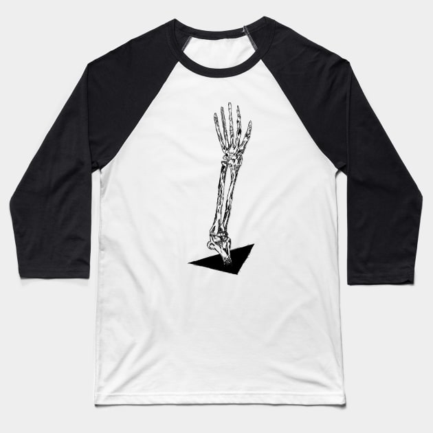 Skeleton Arm Looking For Your Neck Bones Horror Halloween Baseball T-Shirt by udesign